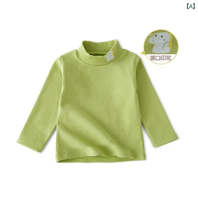 T-Shirts （Short Sleeve） - キッズ ユニセックス 長袖 半高領 トップス インナー 秋冬 コットン 綿素材 純色 ベビー 子供服 暖か 伸縮性 牛油果緑 隠青 ブラウンオレンジ 米白 ライトピンク ダークグレー 80cm 90cm 100cm 110cm 120cm 130cm