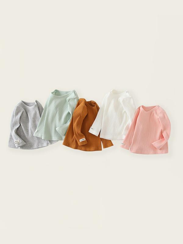 ベビーTシャツ 男女兼用 長袖 純色 綿100 柔軟素材 吸湿排汗 かわいい シンプル トップス 赤ちゃん服 春秋向け 丸首 伸縮性 ベーシック ライトカラー 日常使い
