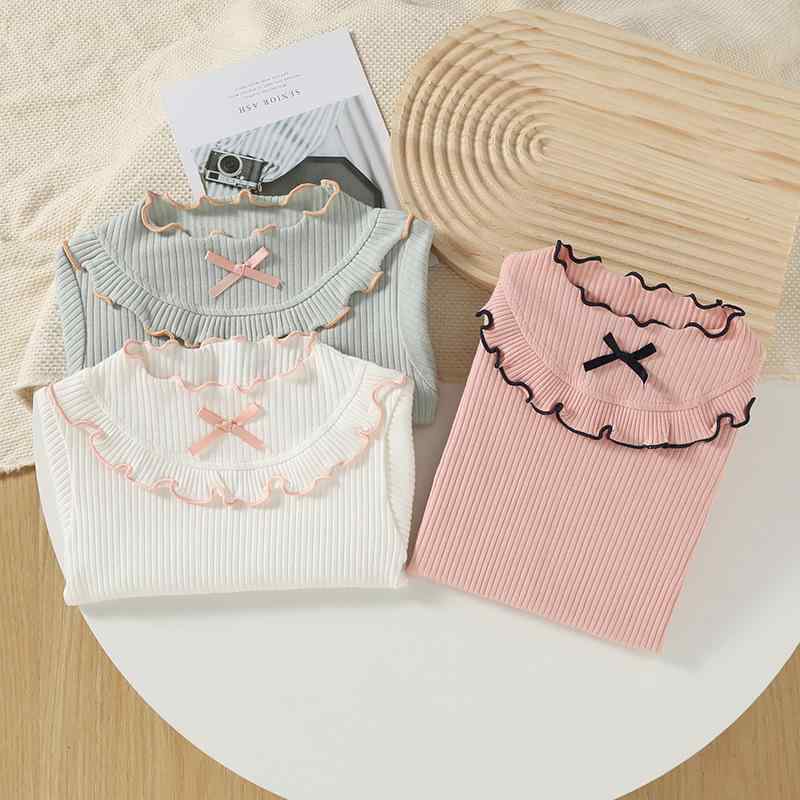 女児 トップス キッズ 女の子 長袖 綿 半高領 保暖 柔軟 かわいい 花柄 花辺 蝶結び プリンセス 田園 ピンク 豆緑 アイボリー 春秋 インファント ベビー 幼児 トップス シャツ インナー 長袖Tシャツ 純綿 接触冷感 軽量 吸湿速乾 伸縮性 普