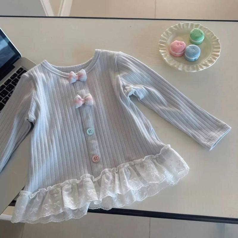 キッズ 女の子 長袖 トップス 甘め 蝶結び レース 花辺 インナー 綿素材 柔らかい 保暖 丸首 取り外し可能フード 杏色 ブルー 春秋 かわいい 洋気 1〜6歳 80〜130cm(4.0)
