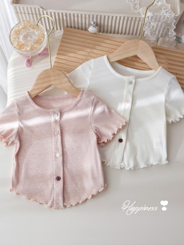 女児 トップス 子供服 女の子 夏 半袖 Tシャツ 開衫 綿 柔軟 吸湿排汗 丸首 ピンク ベージュ ビビッドピンク シンプル 純色 1-3歳 3-8歳 90-140cm かわいい 普段使い 通学 軽量 伸縮性