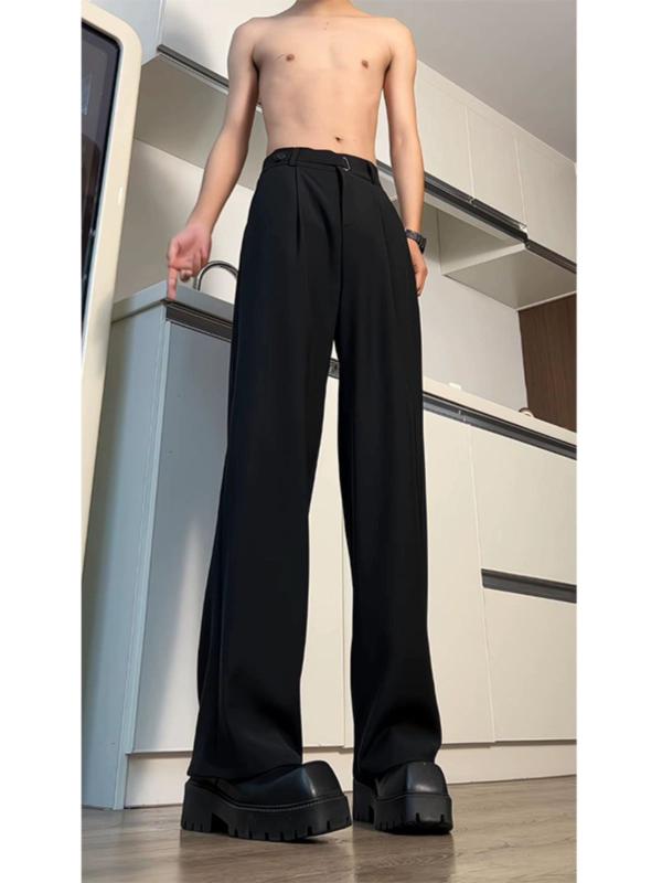 黒 ドレープ 高級感 ネイプルタンブ ストレート 西装パンツ 高腰 加長款 メンズ