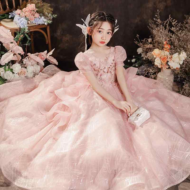 晚禮服套裝（男孩） - 女児 礼服 キッズ 女の子 ドレス 花嫁ドレス プリンセスドレス チュチュスカート 誕生日ドレス かわいい ピンク ポリエステル プリーツ加工 コーティング加工 ふわふわ 軽量 伸縮性 通年 通勤 結婚式 パーティー 演奏会 普段使い 3〜8歳