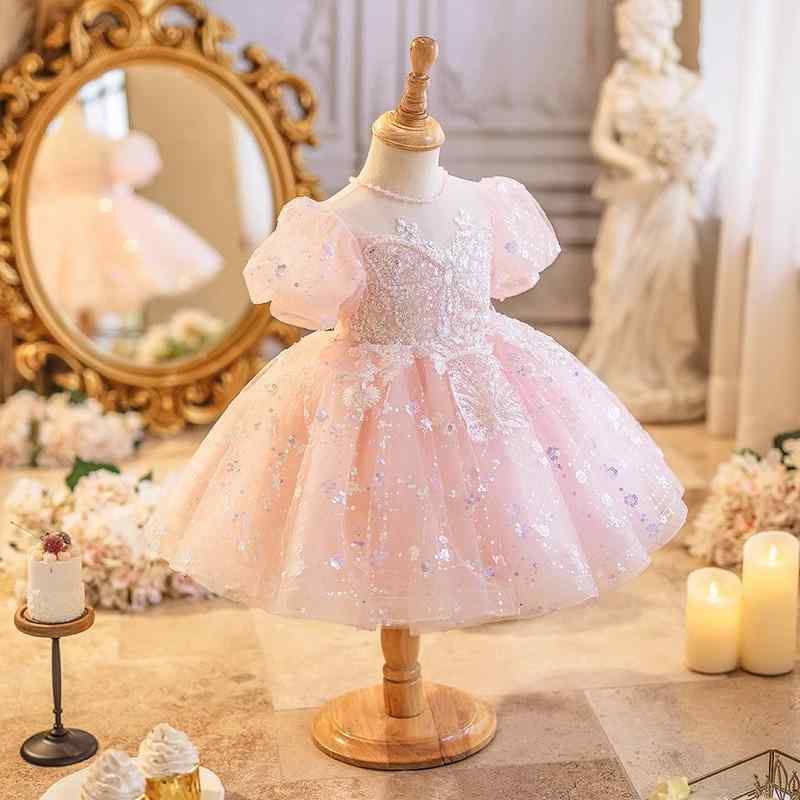 Suits, Tuxedos （Boys） - 女児 ドレス 女の子用 ピンク プリンセス スカート 森ガール チュチュ チュール スカート スパンコール 付属 女童 礼服 かわいい 子供 フォーマル ドレス 醋酸繊維 素材 プリーツ 加工 ふんわり シルエット 通年 着用 可能 軽量 伸縮性 あり