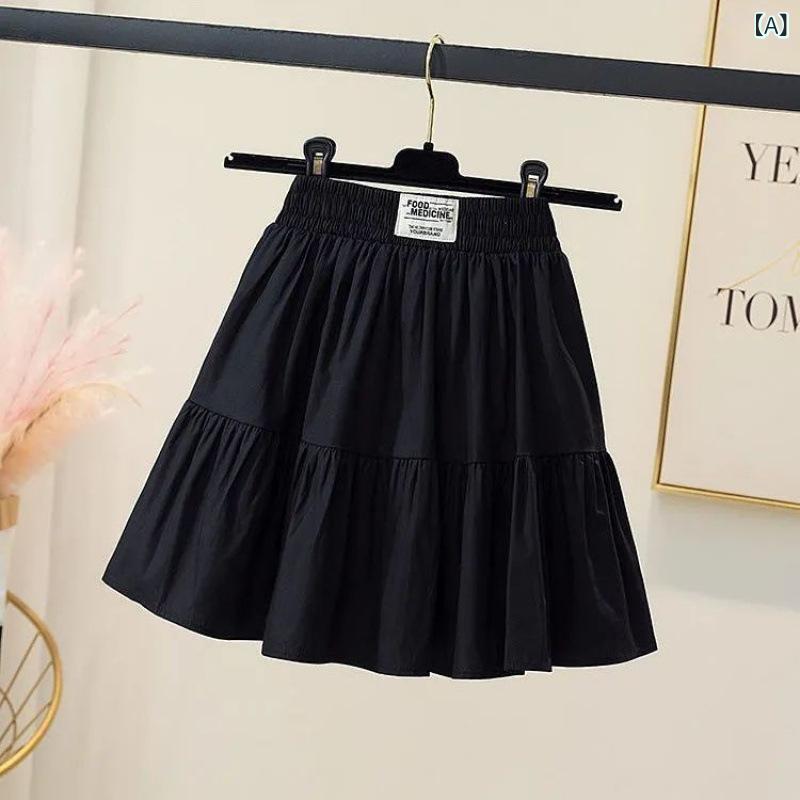 女児スカート 夏用 キッズ 女の子 Aライン フレアスカート 防走光 安全ショーツ付き 半身スカート 学生服 百搭 かわいい 超短丈 韓風 ポリエステル 綿混紡 接触冷感 軽量 通気性 ブラック ホワイト 純色 ビッグシルエット 伸縮性 吸湿速乾 普段使