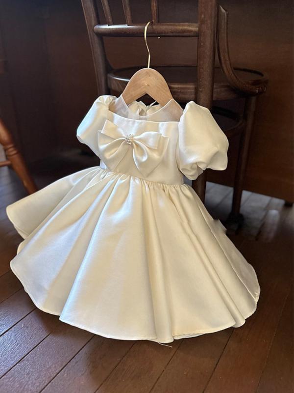 Suits, Tuxedos （Boys） - 女の子 ベビー 礼服 プリンセスドレス かわいい 蓬蓬スカート 百日祝い 誕生日 パーティー ドレス 米白色 ポリエステル プリント 蝶結び プリーツ加工 コーティング フェイクファー加工 酵素洗い 春秋 夏 秋冬 通年 80cm 90cm 100cm