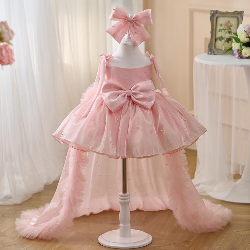Suits, Tuxedos （Boys） - 女児 ドレス 女の子 吊り紐 ピンク プリンセス 風 チュール スカート フリル 装飾 礼服 ロング トレーン 付き ポリエステル 酵素洗い 通年 かわいい フォーマル 子供服 女童 パーティー ドレス 軽やか シルエット 3-8歳 対応