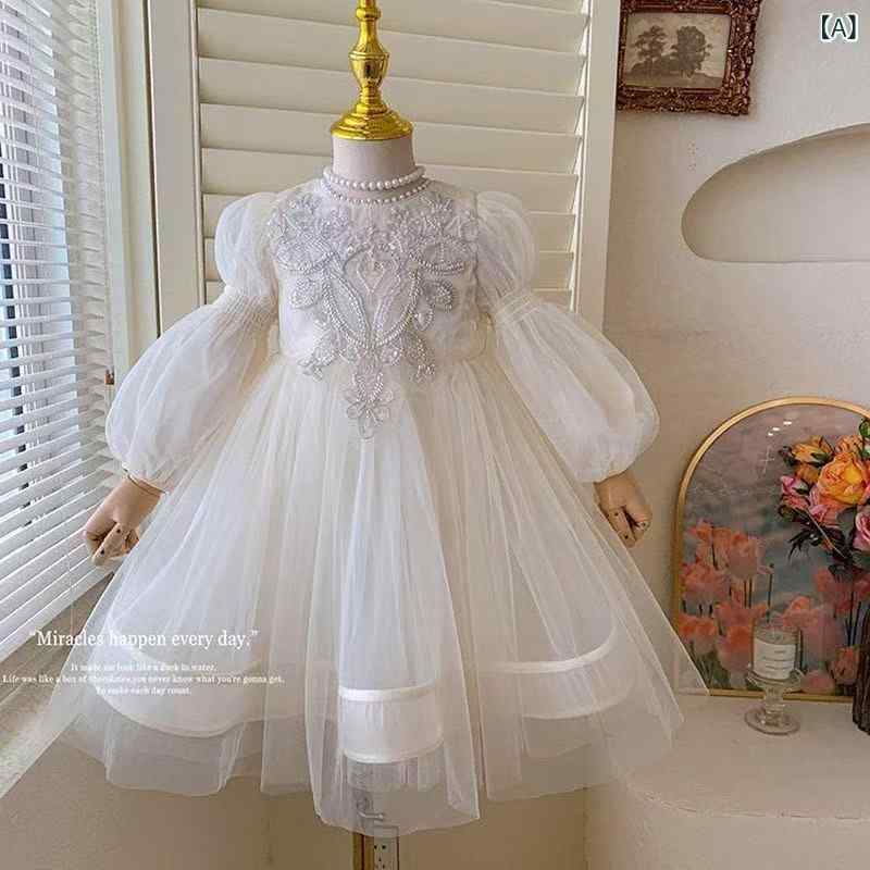 Suits, Tuxedos （Boys） - 女児 ワンピース プリンセス スカート 女の子 子供 春秋 礼服 誕生日 ドレス 再生繊維 柔軟 素材 純色 米色 ビッグ シルエット かわいい デザイン 通学 普段使い 軽量 伸縮性 ミッドセンチュリー スタイル