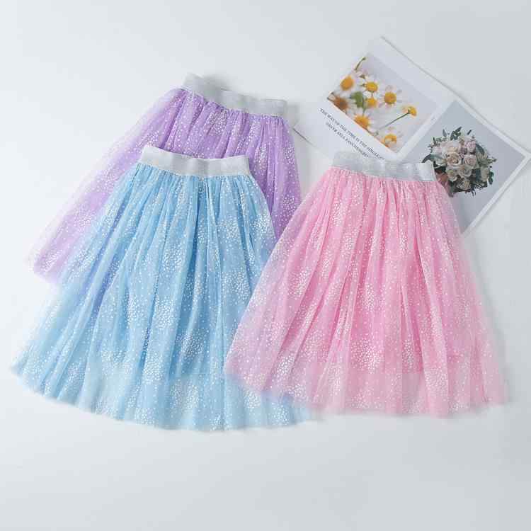 女の子 半身スカート プリンセススカート かわいい 花柄 網纱 綿混紡 涼感 軽量 伸縮性 ピンク ブルー パープル 春夏 子供服 トップス コーディネート 通学 遊び着 花柄プリント 中長丈 8歳以上