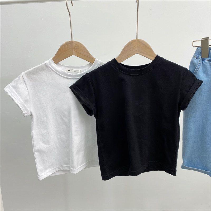 キッズ コットン 短袖 Tシャツ トップス 男女共用 ベビー 幼児 夏用 純色 速干 柔らかい 丸首 無地 吸湿速乾 部屋着 普段使い 遊び着 白 黒 80cm 90cm 100cm 110cm 120cm 130cm 140cm 150cm