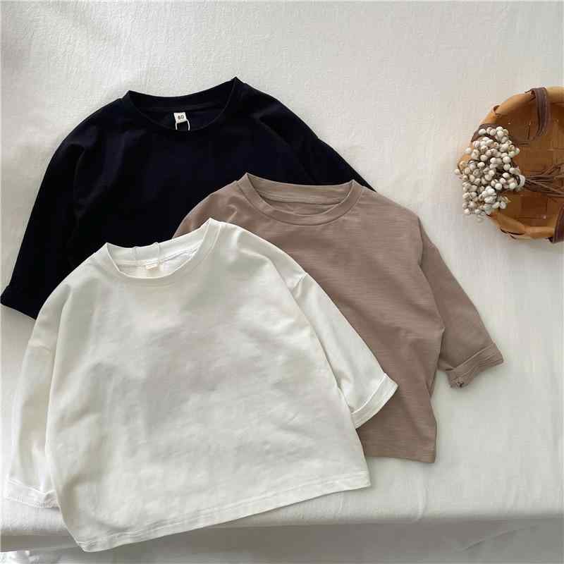 乐天商城 - キッズ 長袖 Tシャツ 男女兼用 綿 吸湿速乾 春秋 春夏 秋冬 柔軟 丸首 無地 トップス インナー カジュアル 日常使い ベビー 子供服 ユニセックス 軽量 伸縮性 白色 黒色 グレー