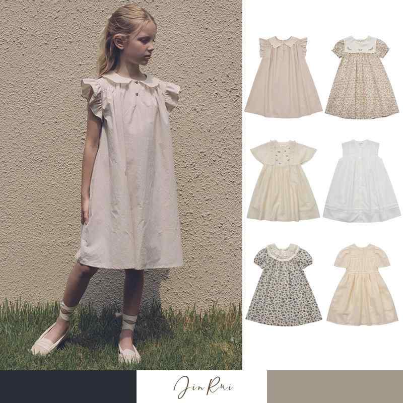 女児 ワンピース 春夏 短袖 Aライン 100%コットン 柔軟 天竺 加工 洗い 天絲 混紡 かわいい 卡通 プリント レース 装飾 ピンク 系 アイボリー ホワイト フラワー 柄 軽量 通気性 吸湿 速乾 3-8歳 女の子 普段使い 日常 コーデ 子供