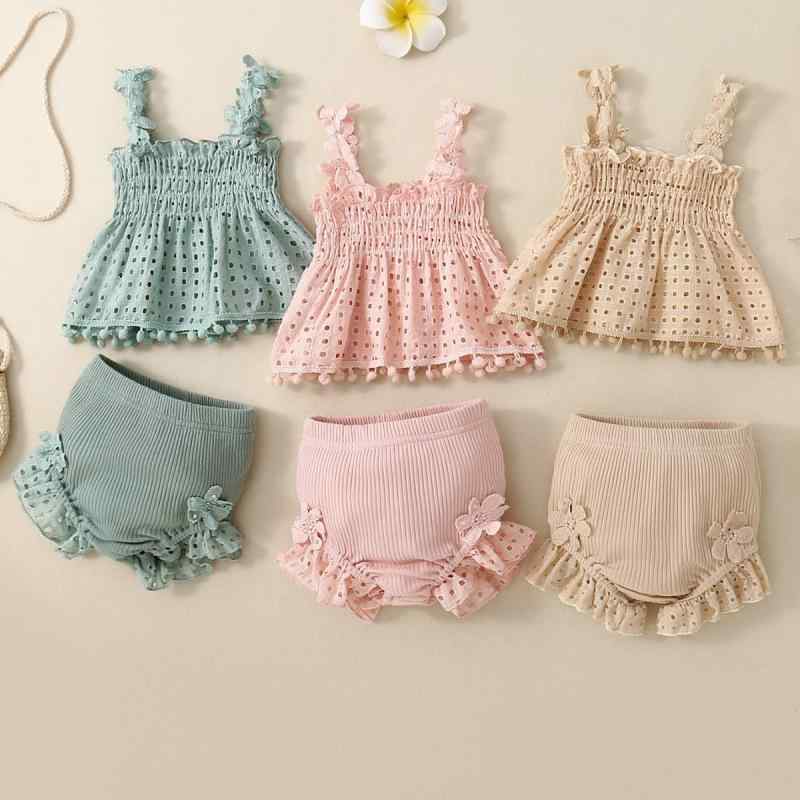 女の子 ベビー 綿 ニット 吊り紐 トップス ショートパンツ セット 夏 かわいい 花辺 デザイン 柔らかい 素材 伸縮性 吸湿速乾 ピンク 杏色 緑 70cm 80cm 90cm 100cm 1～3歳 普段使い 遊び着 カジュアル スタイル 軽量 接触