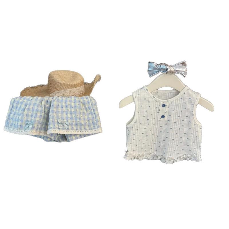 女児 トップス ショートパンツ セット 夏 かわいい 花柄 格子柄 綿素材 柔らかい 薄手 無袖 3〜8歳 親子 お揃い プリンセス スタイル 田園 プリント イノセント ガール ビビッド カラー 軽量 通気性 速乾 ピンク系 ブルー系 グリーン系 イエ