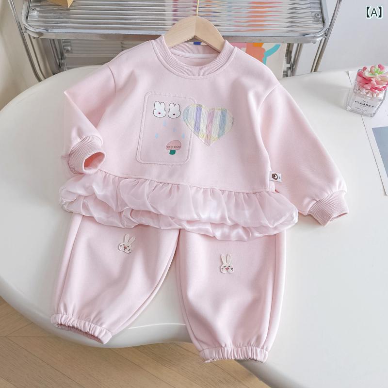 キッズ 女の子 春秋 長袖 コットン 柔軟 トップス ロングパンツ セット かわいい カジュアル プリンセス 柄 ピンク ブルー グレー ビッグシルエット 通学 普段使い 吸湿速乾 伸縮性 軽量 長袖 長ズボン