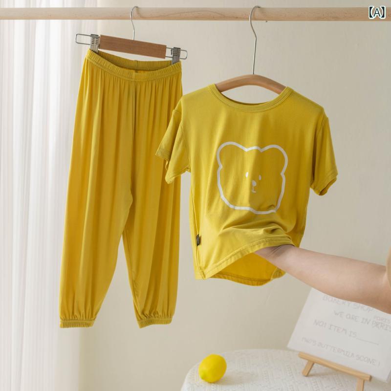 子供 部屋着 モダール 接触冷感 薄手 短袖パンツセット 中性 男女 3～8歳 夏用 吸湿速乾 柔らかい かわいい カードプリント ゆったり 黄色 灰色 ブルー ピンク 100～160cm 対応 軽量 カジュアル 寝巻き トップス ボトムス セット