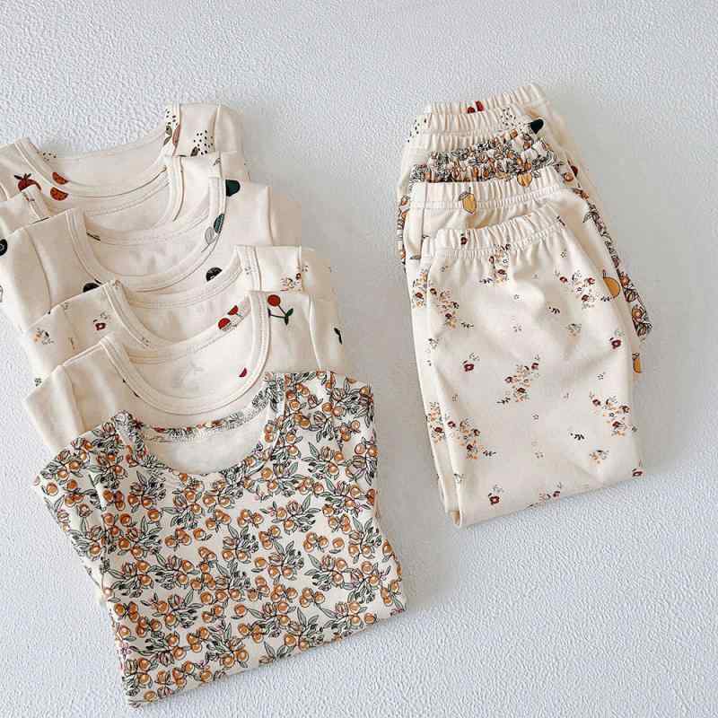 女児パジャマセット 女の子用 子供 部屋着 夏 薄手 綿素材 柔らかい 吸湿速乾 花柄 プリント かわいい 韓流スタイル 森ガール風 個性派 セットアップ 短袖 トップス ショーツ フルーツカラー 柠檬 桜桃 バラ 梨 橙 小紅花 3〜8歳 90〜130