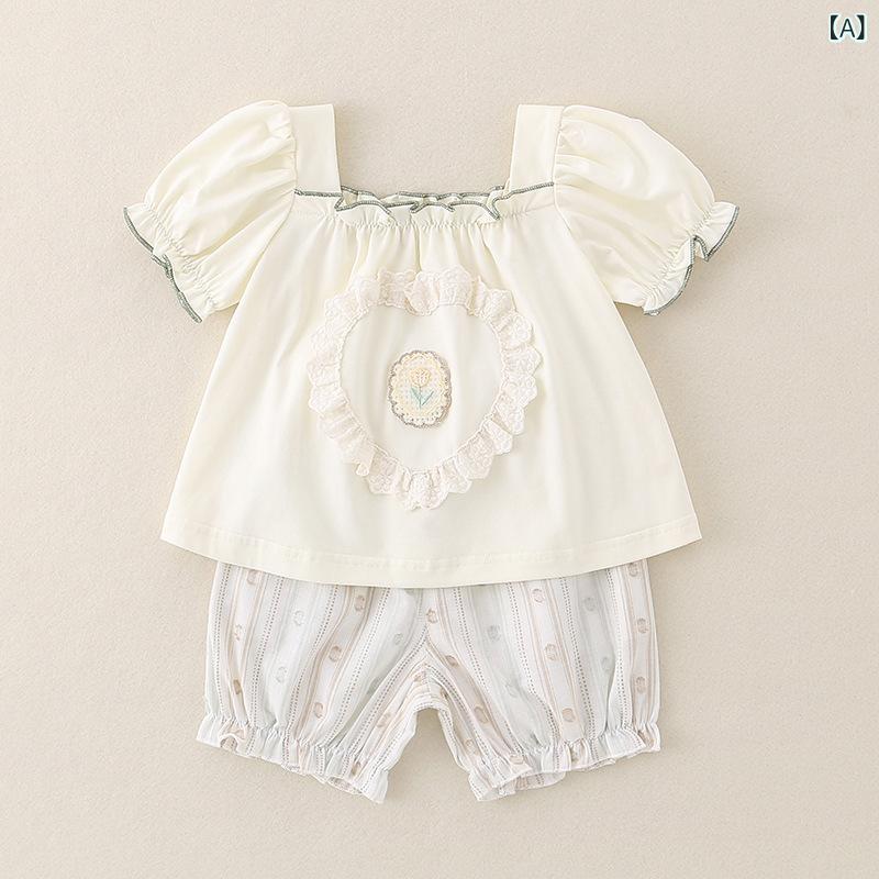 女児 ベビー 女の子 夏 短袖 トップス 短パンツ セット 純棉 柔らかい 薄手 花柄 ...