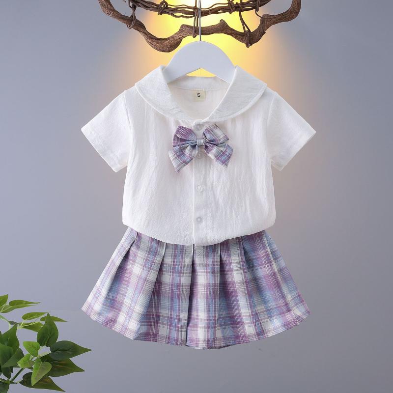 Rakuten - 女児 JK 制服 セット スカート トップス 秋春 子供 百褶スカート 学生 学院風 短スカート 薄手 格子柄 ピンク 紫 緑 ブルー 柔軟素材 雪纺 腈纶 短袖 蕾丝 かわいい 運動風 セットアップ インファント 幼児 キッズ 女の子 普段使い 軽量