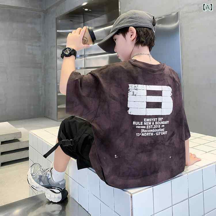 男児 夏 綿 接触冷感 短袖 Tシャツ セット 子供 男の子 涼しい 柔らかい 薄手 インナー トップス ルーズフィット 字母 プリント 韓流 ファッション 短パン 工装風 運動 セットアップ ベーシック カラフル コットン95% 吸湿速乾 夏服 通気性 2
