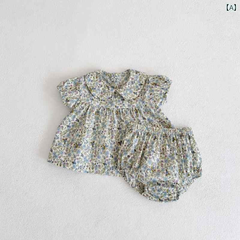 ベビー 女の子 夏用 かわいい 花柄 コットン 短袖 トップス 短パン セット 吸湿速...