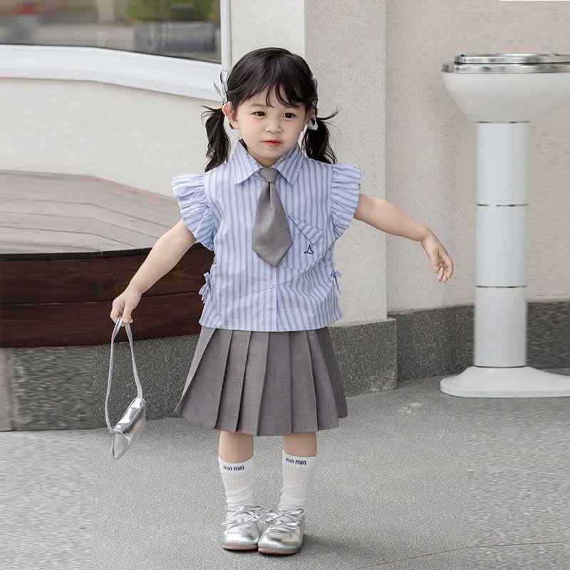 女児 セットアップ 春夏 女の子服 子供服 かわいい 学院風 ポロシャツ 短袖 薄手 ポリエステル 再生繊維 吸湿速乾 通気性 百褶スカート プリーツ 膝丈 黒 紺 110cm 120cm 130cm 140cm 150cm 160cm 170cm 普段