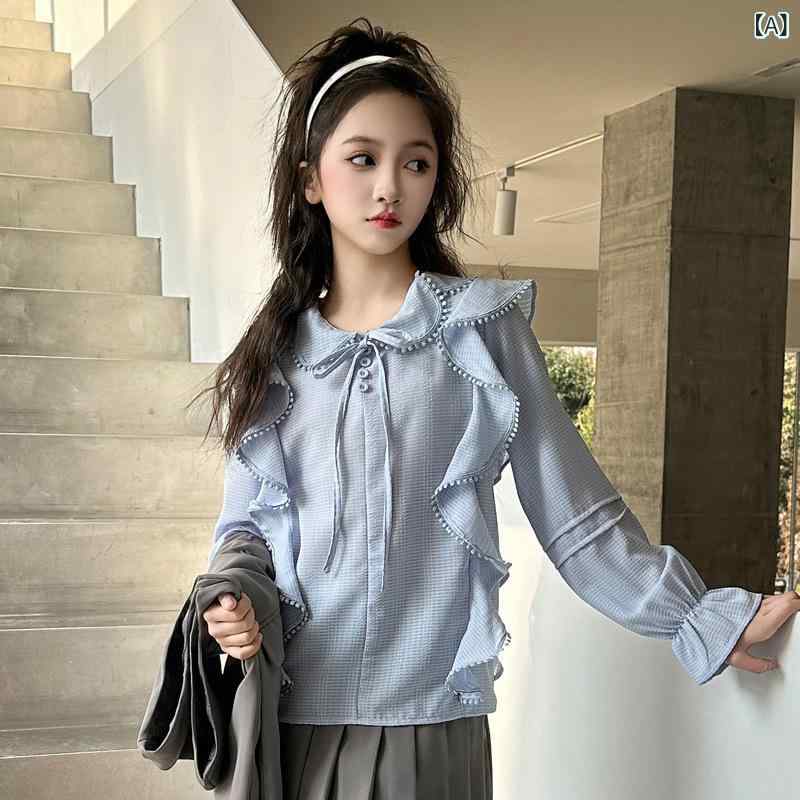 女児 服 三点セット 春夏 長袖 シャツ ベスト プリーツスカート 韓風 トレンド 百搭 セットアップ 柔らかい ポリエステル 無地 単排ボタン 普通厚 化粧繊維 ブルー 120cm 130cm 140cm 150cm 160cm 170cm ミッドキッ