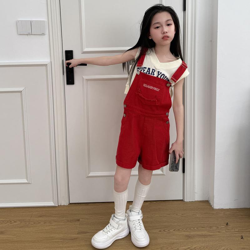女児 トップス セット 赤 背広パンツ 無袖 短パン 綿 100% ストライプ柄 かわいい 夏 春夏 通年 部屋着 普段使い 軽量 伸縮性 120cm 130cm 140cm 150cm 160cm 170cm