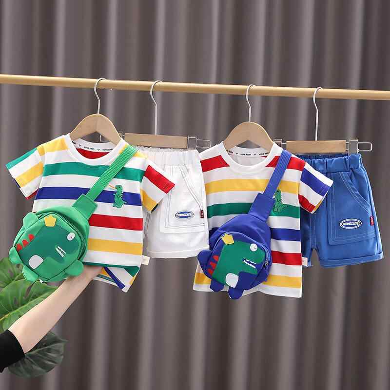 キッズ 男の子 女の子 夏服 セット トップス 短袖 ショーツ 薄手 綿素材 ストライ...