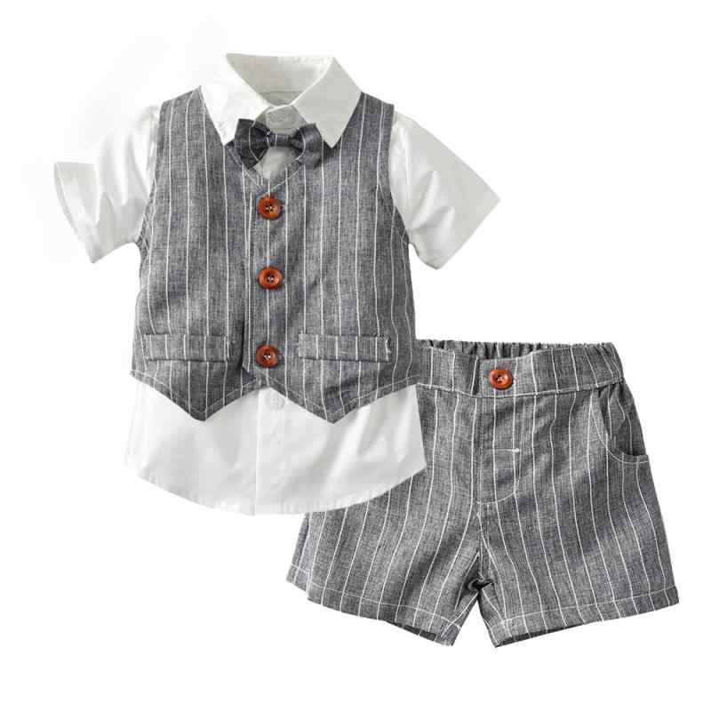 キッズ 男の子 夏 セットアップ 条紋 馬甲 短袖 シャツ 綿 素材 短パン 3点セット ...