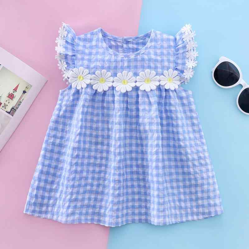 女児 ワンピース キッズ 女の子 ベビー 夏 春夏 かわいい 立体 花柄 格子柄 短袖 プリンセス スカート 精梳綿 コットン 柔らかい 肌触り 安全 A級 爽やか 涼しい 花柄プリント 格子パターン 甘め スタイル 普段使い 遊び着 通気性 軽量 ピン