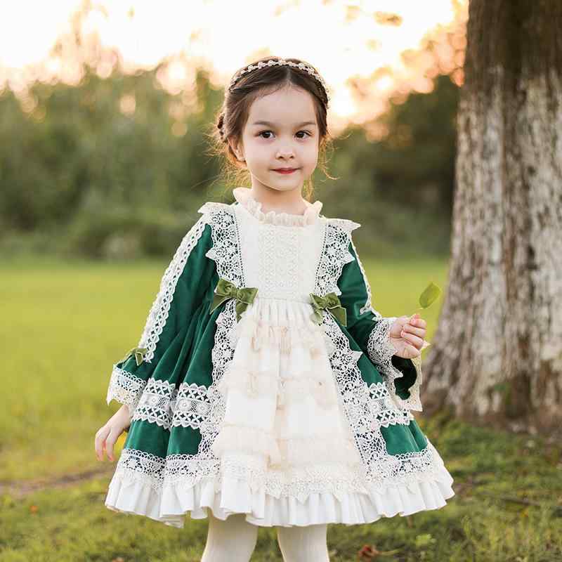 女児 ロリータ ワンピース 女の子 子供服 秋冬 プリンセススカート 長袖 ベルベッ...