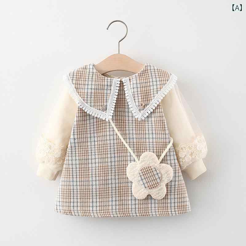女児 ワンピース ドレス キッズ 女の子 綿 長袖 百褶 プリンセス チェック柄 春秋 ...