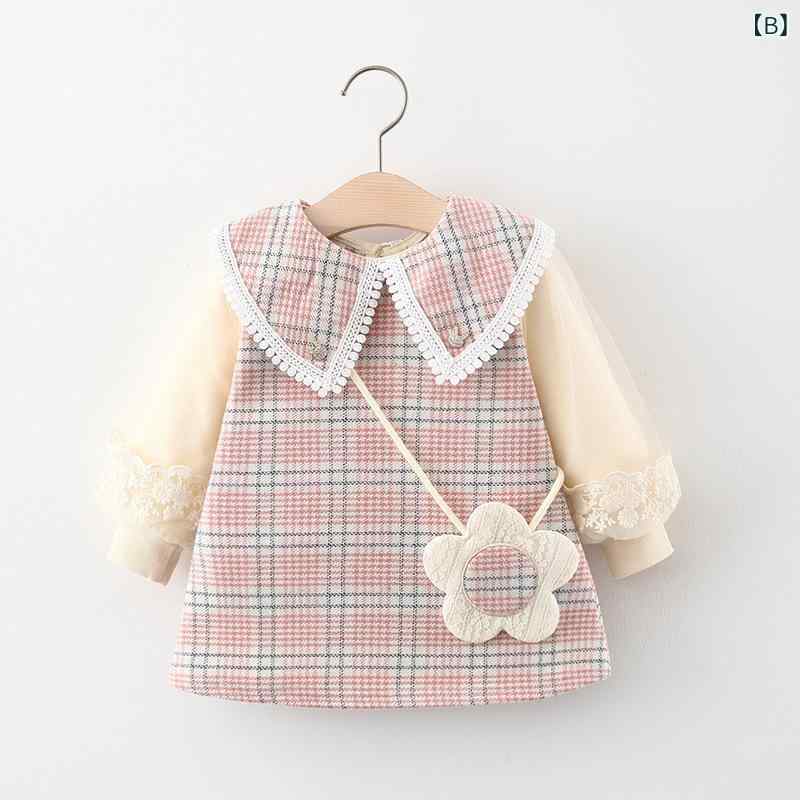 女児 ワンピース ドレス キッズ 女の子 綿 長袖 百褶 プリンセス チェック柄 春秋 ...
