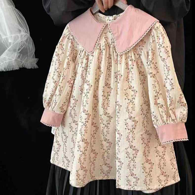 Jumpers - キッズ 女の子 ワンピース 秋冬 ピンク 花柄 プリンセス スタイル コットン 混紡 柔らか素材 長袖 Aライン スカート 甘め デザイン かわいい 気品 90cm 100cm 110cm 120cm 130cm 140cm 3〜8歳 対応