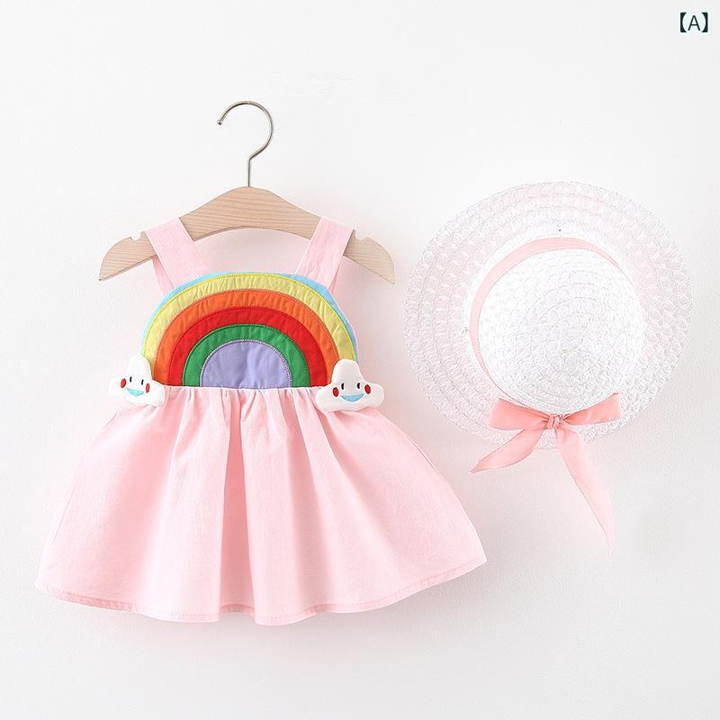 女児 吊り帯ワンピース 女の子 夏用 プリンセスドレス 綿素材 かわいい カラフル ...