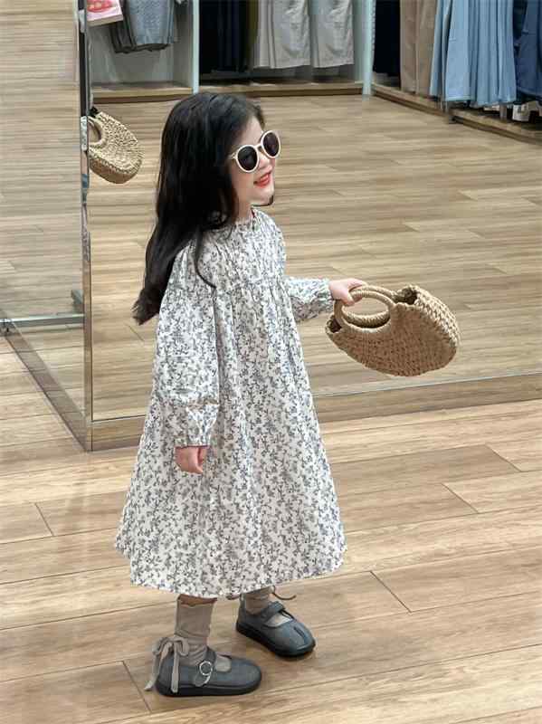 女の子 ワンピース 春夏 田園 森ガール プリンセススカート 小立襟 フラワー柄 コットン混紡 柔軟素材 基本款 百搭 かわいい 女児服 中小童 3〜8歳 100〜140cm 春季向け 通年使いやすい