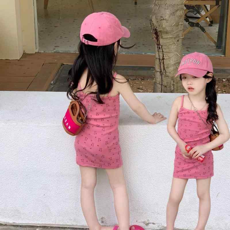 Jumpers - 女児 ワンピース 女の子 夏服 子供服 かわいい プリンセス キャミソール 吊り帯 スカート Aライン コットン 綿素材 柔らかい 生地 接触冷感 吸湿速乾 ピンク系 ローズカラー グレー 3〜8歳 中小童 通学 普段使い 遊び着 軽量 伸縮性 クール