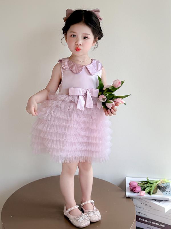 Jumpers - 女児 ワンピース 女の子用 キッズ 子供服 3〜8歳 夏 春夏 無袖 プリンセス スカート 蓬蓬スカート プリンセスドレス 甘め かわいい チュール レイヤード 綿混紡 ポリエステル 軽量 通気性 吸湿速乾 日常使い 誕生日パーティー ガールズファッショ