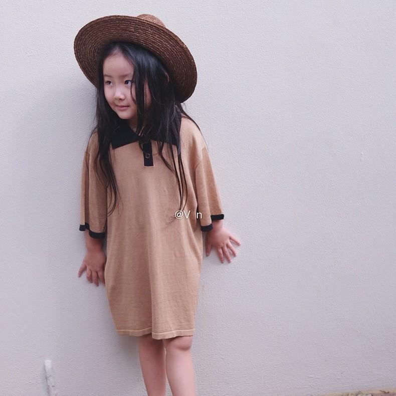 女の子 ワンピース 夏用 綿100% 純色 短袖 百褶スカート 接触冷感 柔らかい生地 かわいい 韓国風 3〜8歳 90〜140cm 驼色 ブルー グレー イエロー チョコレート ミックスカラー 軽量 通気性 普段使い 遊び着 ソフト素材 ビッグシルエッ