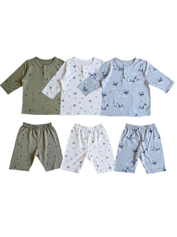 ベビー服 キッズ 春夏 男女 竹繊維 トップス 七分パンツ セット 接触冷感 吸湿速乾 薄手 無袖 透気性 通年 部屋着 寝間着 かわいい 星柄 動物プリント 再生繊維 白 緑 グレー 80cm 90cm 100cm 110cm 120cm