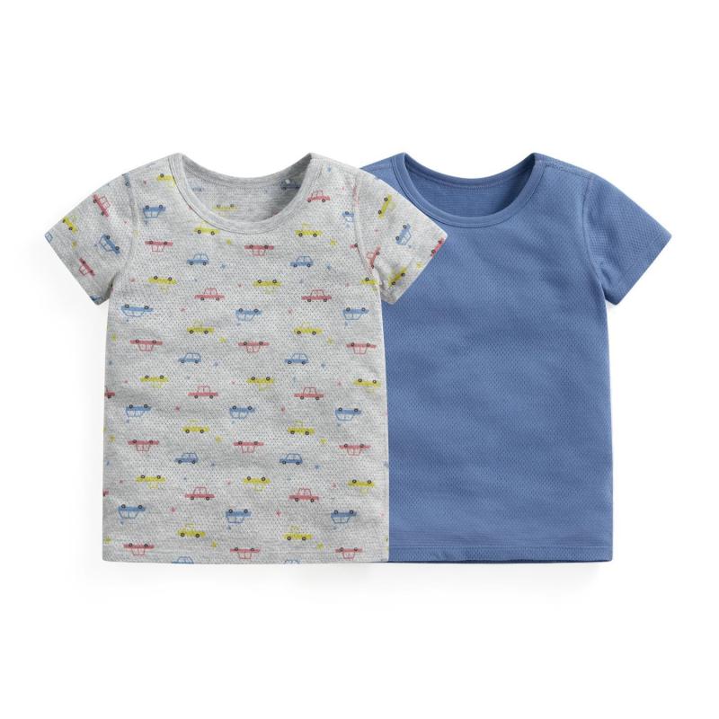 Rakuten - 子供 トップス 短袖 Tシャツ 薄手 綿 メッシュ ユニセックス 男の子 女の子 ベビー キッズ 幼児 通気性 吸湿排汗 柔らかい 素材 丸首 かわいい カートゥーン柄 黄色 ライトブルー グレー パープル ライトグリーン ピンク 夏 室内着 普段使い
