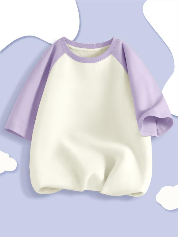 乐天商城 - 子供服 男女中大童 短袖 Tシャツ トップス 綿素材 丸首 吸湿速乾 春秋夏 柔軟 純色 運動スタイル 香芋紫 晴空ブルー ピンク グリーン ブラック ダークブルー 通学 日常遊び 軽量 通気性 伸縮性 ユニセックス 8歳以上 140cm以上