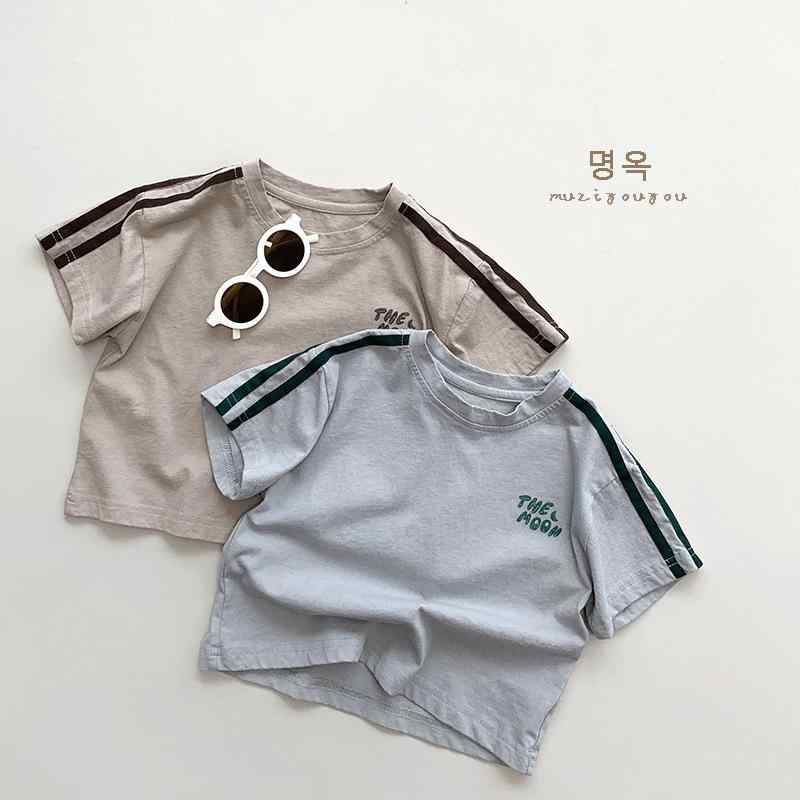 T-Shirts （Short Sleeve） - 子供 Tシャツ 男の子 女の子 短袖 トップス 夏 春夏 ユニセックス 韓風 ゆったり 綿100 コットン 丸首 かわいい デザイン ベビー 幼児 小学生 普段使い 軽量 通気性 吸湿速乾 米色 グレー 室内遊び 外出着 快適 肌触り良い 日常 アクティ