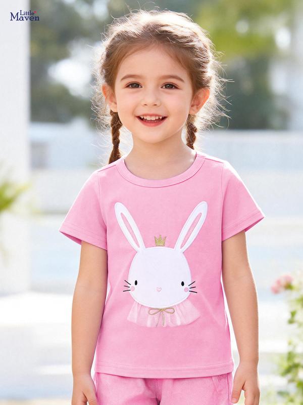 乐天商城 - 女児 Tシャツ キッズ トップス 女の子 短袖 丸首 純綿 ニット 柔らかい 吸湿速乾 動物柄 かわいい 欧米風 夏 春夏 通年 子供服 3〜8歳 100〜140cm 日常使い 部屋着 軽量 伸縮性 動物プリント カードゥ ピンク系 アイボリー