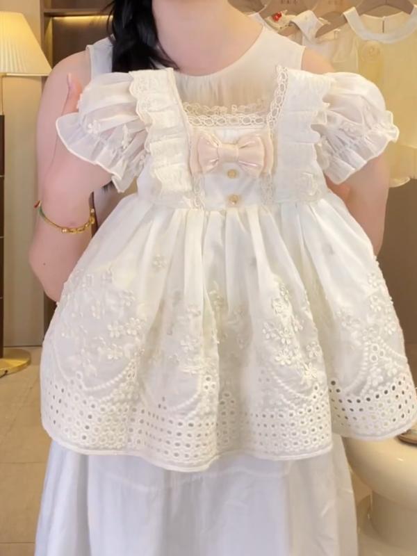 Jumpers - 女の子 ドレス ロリータ プリンセス フレンチスタイル 夏 綿 柔らかい コットン 95% 純色 花柄 蝶結び 付け付け かわいい 女児 3〜8歳 100〜140cm 連衣裙 プリンセススカート 軽やか 夏服 子供服 ベビー 誕生日 ギフト 通年