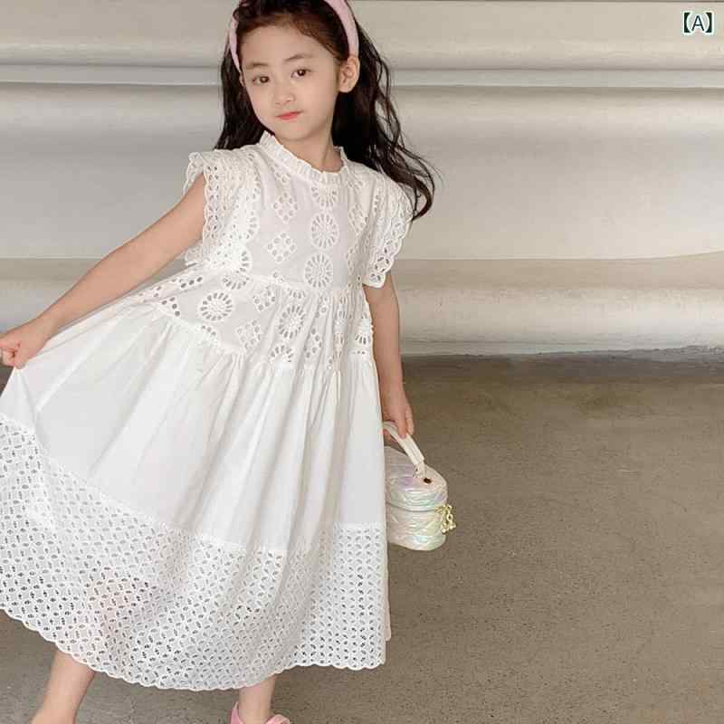 女児ワンピース 女の子用 夏用 子供 綿100% 接触冷感 無袖 レース 白色 プリンセス...