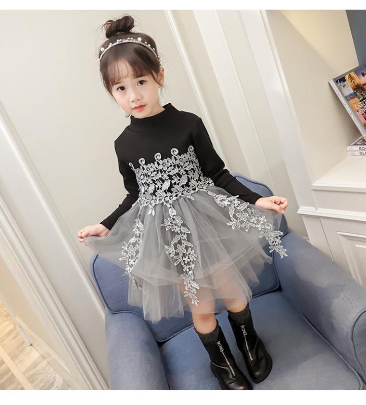Jumpers - 女児 ワンピース 女の子 子供服 春 春夏 ニット コットン 80パーセント 綿素材 長袖 プリンセススカート レース チュール プリンセス かわいい 軽量 通気性 伸縮性 日常使い 学校用 100〜140センチ