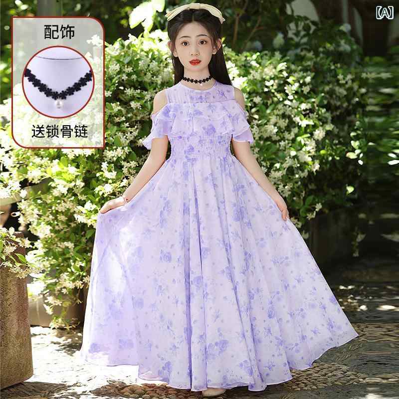 女の子 ワンピース 夏用 雪纺 花柄 かわいい プリンセス スタイル Aライン 薄手 涼...