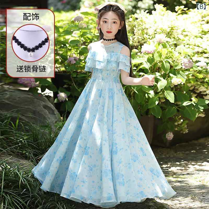 女の子 ワンピース 夏用 雪纺 花柄 かわいい プリンセス スタイル Aライン 薄手 涼...